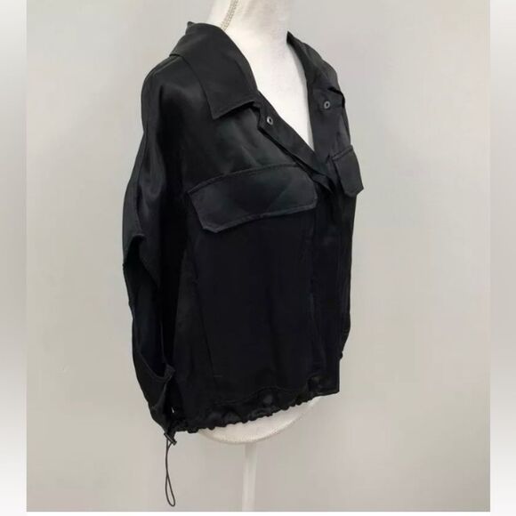 Zara - Oversized Satin Blouse Short Sleeve Shirt Cropped Drawstring - size XS-S - Picture 3 of 11